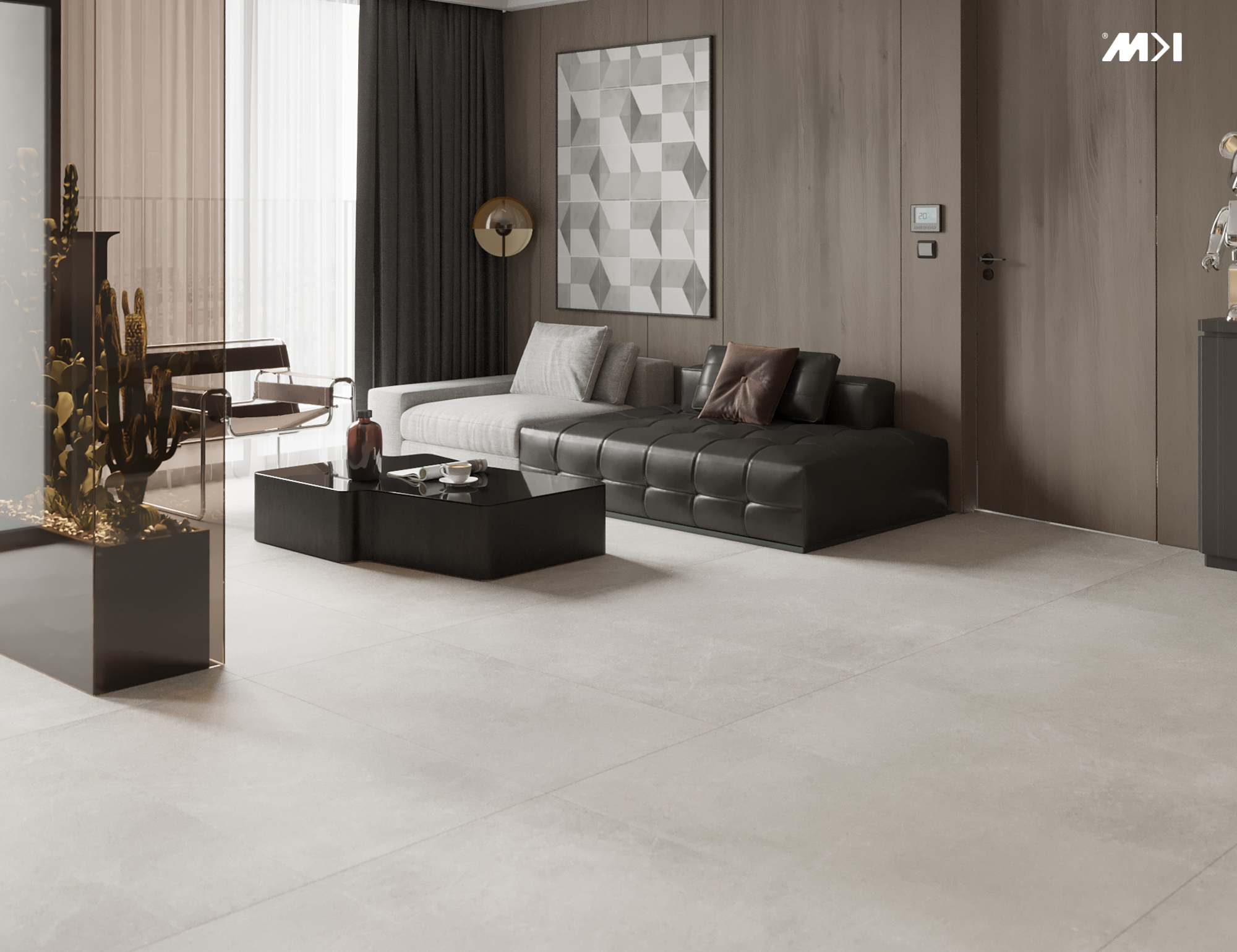 gạch stone look lát nền phòng khách